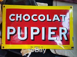 Magnifique plaque émaillée bombée Chocolat Pupier Rare
