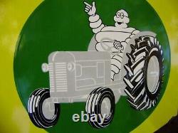 Michelin Plaque Emaillee Ancienne Bibendum Tracteur