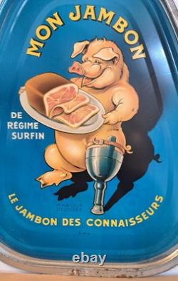 Mon Jambon Couvercle Tôle Lithographiée Cochon Jambe De Bois 1959 France