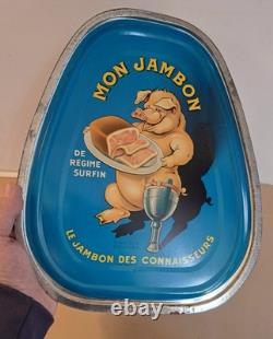 Mon Jambon Couvercle Tôle Lithographiée Cochon Jambe De Bois 1959 France