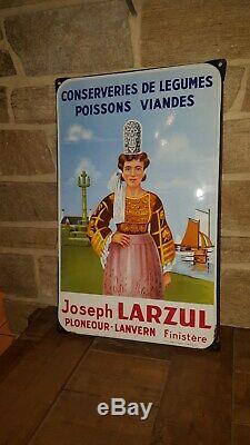 NOS plaque emaillee conserverie JOSEPH LARZUL PLONEOUR LANVERN FINISTERE