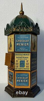 Neuf kiosque tirelire tole litho chocolat menier 1895 no plaque emaillee banania