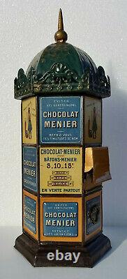 Neuf kiosque tirelire tole litho chocolat menier 1895 no plaque emaillee banania