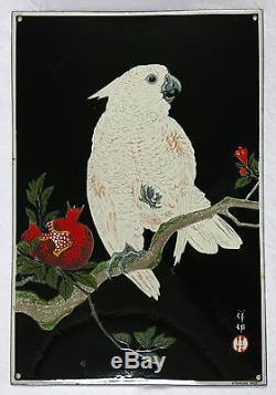 OHARA SHOSON/KOSON, superbe plaque émaillée ancienne, VITRACIER JAPY, N° 2