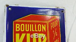 PLAQUE EMAILLEE Ancienne BOUILLON KUB Carree Polychrome Enamel Vintage Epicerie