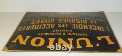-PLAQUE EMAILLEE BOMBEE Jaune Fond Noir L'UNION ASSURANCE 1930/40 publicité pub