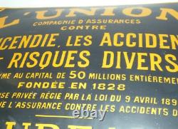 -PLAQUE EMAILLEE BOMBEE Jaune Fond Noir L'UNION ASSURANCE 1930/40 publicité pub