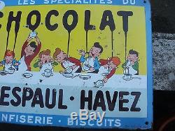 Plaque Emaillee Chocolat Delespaul-havez Rare Entourage Bleu