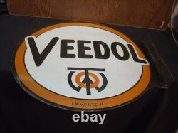 PLAQUE EMAILLEE EN POTENCE HUILE VEEDOL bidon oil can pompe essence gas pump