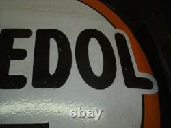 PLAQUE EMAILLEE EN POTENCE HUILE VEEDOL bidon oil can pompe essence gas pump