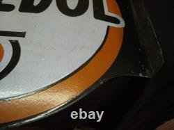 PLAQUE EMAILLEE EN POTENCE HUILE VEEDOL bidon oil can pompe essence gas pump