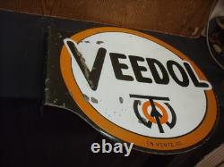 PLAQUE EMAILLEE EN POTENCE HUILE VEEDOL bidon oil can pompe essence gas pump