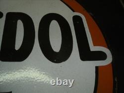 PLAQUE EMAILLEE EN POTENCE HUILE VEEDOL bidon oil can pompe essence gas pump