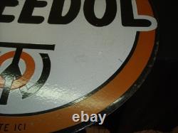 PLAQUE EMAILLEE EN POTENCE HUILE VEEDOL bidon oil can pompe essence gas pump