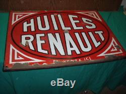 PLAQUE EMAILLEE HUILE RENAULT 1932 bidon oil can pompe pump esso bp shell azur
