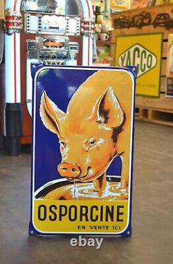 PLAQUE EMAILLEE OSPORCINE cochon alimentation animaux numérotée enamel sign