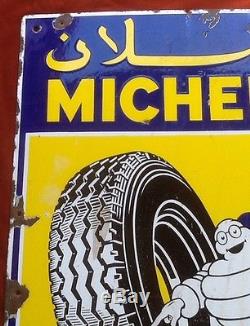 Plaque Émaillée Ancienne Originale Michelin Garage Automobile Publicitaire Pneu