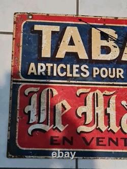 PLAQUE TÔLE ANCIENNE TABAC LE MATIN ARTICLE POUR FUMEUR DOUBLE FACE no Émaillé