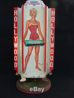 PRESENTOIR HOLLYWOOD CHEWING GUM PIN-UP BRENOT/ TOLE LITHO/ DISTRIBUTEUR /