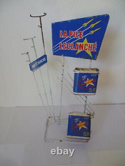 PRESENTOIR PUBLICITAIRE LA PILE LECLANCHE H 32 cm L 20 cm en tole années 50-60
