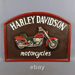 Panneau Bois Harley Davidson Publicitaire Carré Mural Moto Vintage