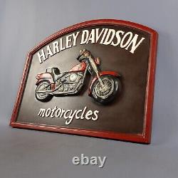 Panneau Bois Harley Davidson Publicitaire Carré Mural Moto Vintage