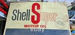 Panneau En Étain Ans 70 Shell Super Motor Oil Original CM 73,5 x 50