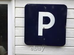 Panneau Parking P Véritable Et Ancienne Plaque Émaillé Vintage Annees 70