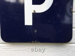 Panneau Parking P Véritable Et Ancienne Plaque Émaillé Vintage Annees 70