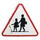 Panneau de signalisation vintage Attention École en tôle émaillée de 1974