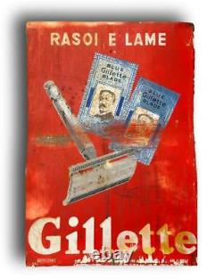Panonceau Enseigne Publicité Étain Gillette 1950 Metalgraf Publicité Vintage