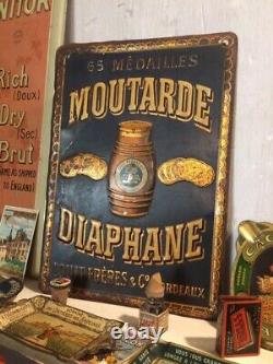 Plaque Ancienne Tôle Lithographiée Publicitaire Moutarde Diaphane no émaillée