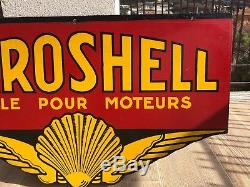 Plaque Émaillée Aeroshell Shell Motor Oil 1930 Huile Tole Bidon Garage Deux Face