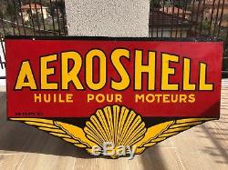 Plaque Émaillée Aeroshell Shell Motor Oil 1930 Huile Tole Bidon Garage Deux Face