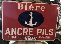 Plaque Emaillee Ancienne Biere Ancre Pils Emailleries Strasbourg Original