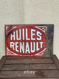 Plaque Emaillee Ancienne Huiles Renault Double Face