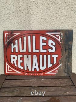Plaque Emaillee Ancienne Huiles Renault Double Face
