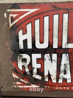 Plaque Emaillee Ancienne Huiles Renault Double Face