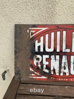 Plaque Emaillee Ancienne Huiles Renault Double Face