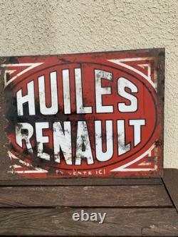 Plaque Emaillee Ancienne Huiles Renault Double Face