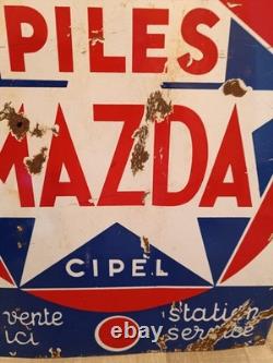 Plaque Émaillée Ancienne Piles Mazda Cipel
