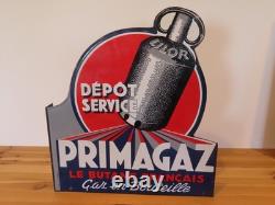 Plaque Émaillée Ancienne Primagaz Enseigne Double Face
