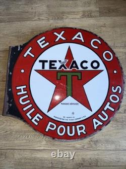 Plaque Émaillée Ancienne Texaco Équerre Automobilia Sign Porcelaine