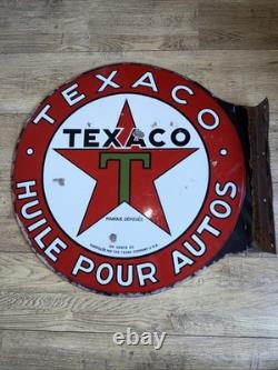 Plaque Émaillée Ancienne Texaco Équerre Automobilia Sign Porcelaine