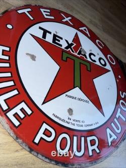 Plaque Émaillée Ancienne Texaco Équerre Automobilia Sign Porcelaine