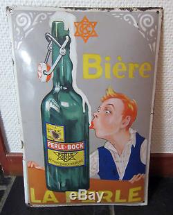 Plaque Émaillée Bière La Perle 1930 Eas