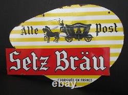 Plaque Emaillee Biere Setz Brau Double Face/bar/bistro/caleche/emaillerie Alsace