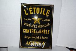 Plaque Emaillee Bombee Assurances L'etoile Emaillo Gravure Paris 32,5 X 44,5 CM