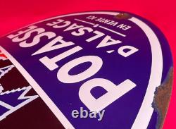 Plaque Émaillée Bombée POTASSE D'ALSACE Cigogne Tête à Gauche Engrais