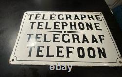 Plaque Émaillée D'utilité Télégraphe-Téléphone 26x41cm- Belle Patine-Bombée